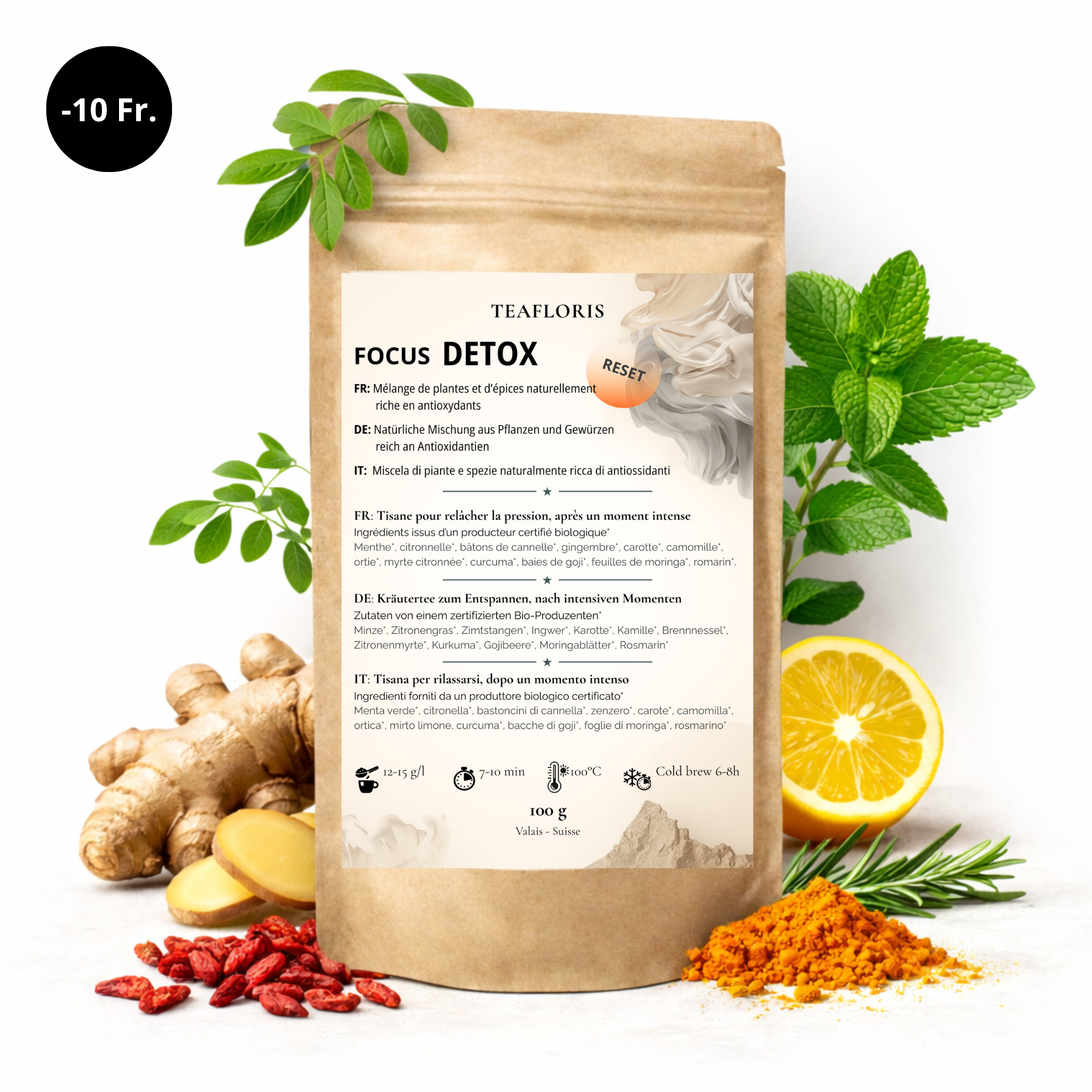 FOCUS DETOX - 100g     Mélange premium pour appuyer la récupération